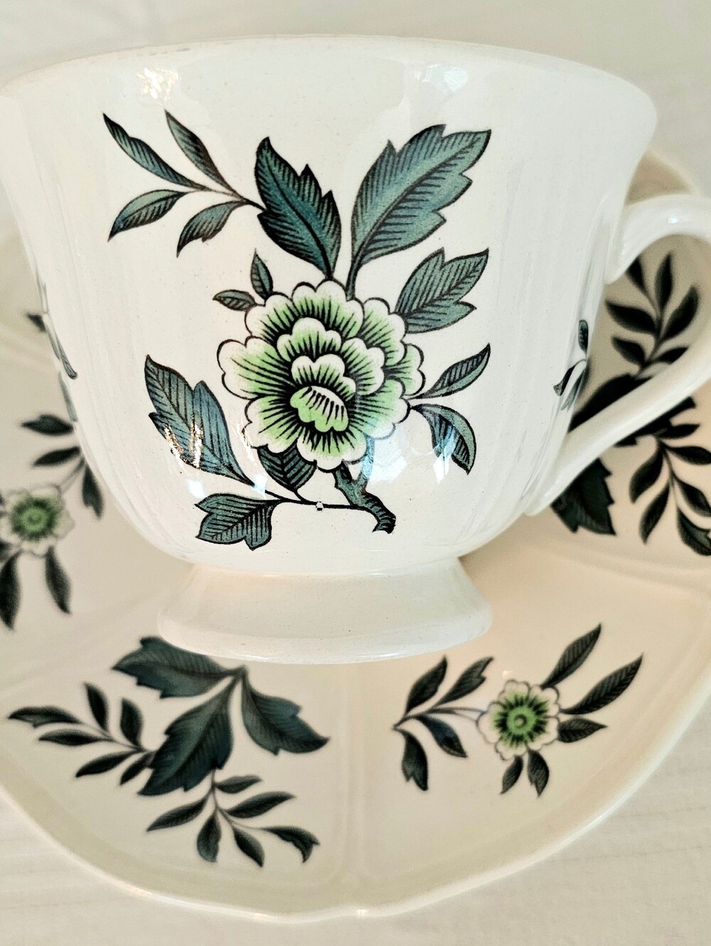 Wedgwood Green Leaf Designed For Queen Charlotte Teacup And Saucer Set